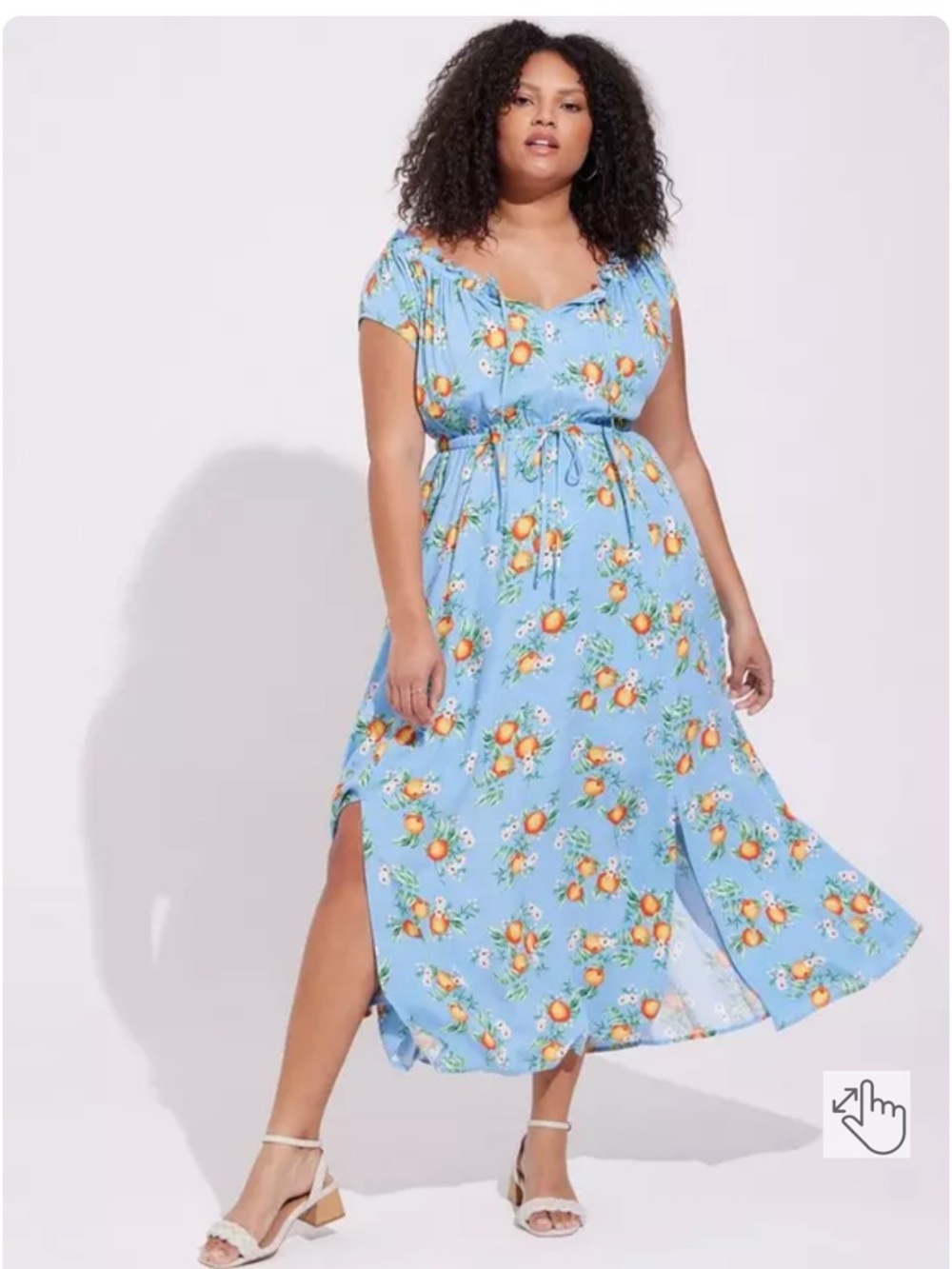NWT Torrid Orange Grove Fruit Blue Maxi Textured Woven Double Slit Dress 30 6x